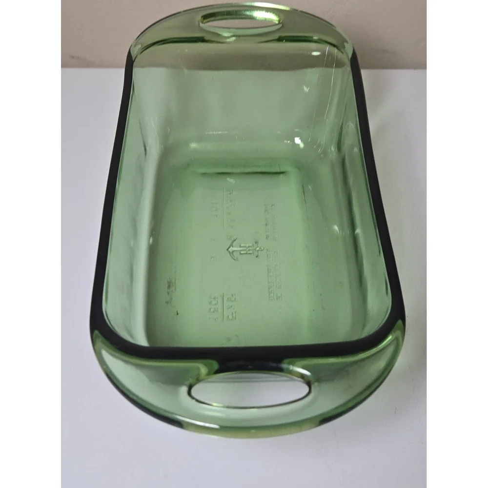 VTG Fire King Green Glass Baking Dish 6x9 Anchor Hocking Ovenware Casserole USA